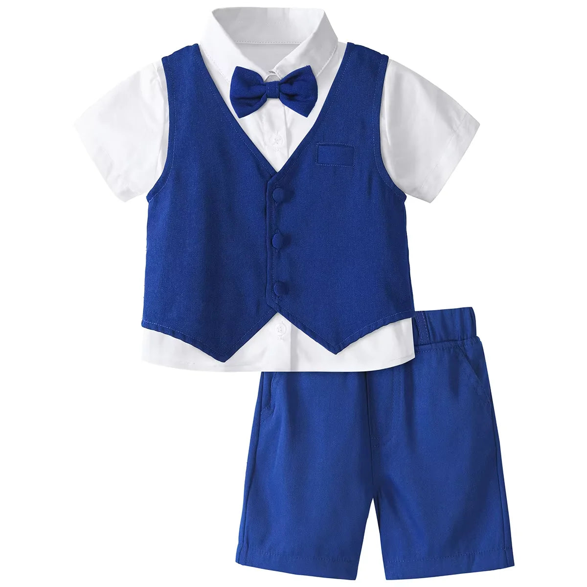 Baby Boy Clothes Toddler Wedding Suit Set Kids Birthday Party Outfit Gemtleman Formal Short Sleeve Cotton Clothing Set 3PCS