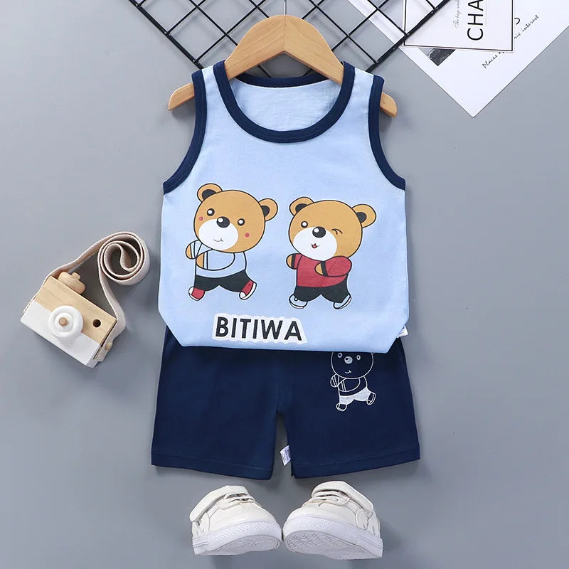 Children Sets Kids Clothes Boys Girls Vest Suit Summer Children&