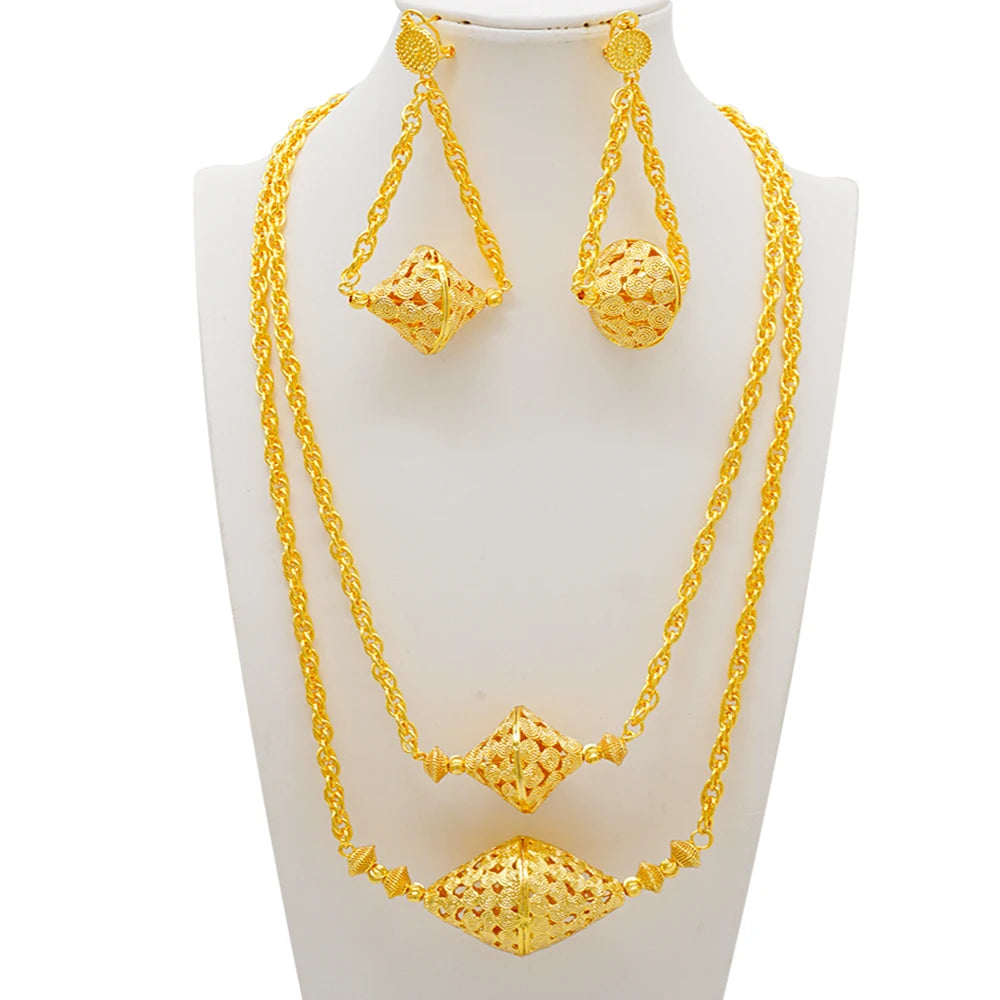Dubai Jewelry Set Elegant Necklace Earrings Wedding Party Bridal Women&