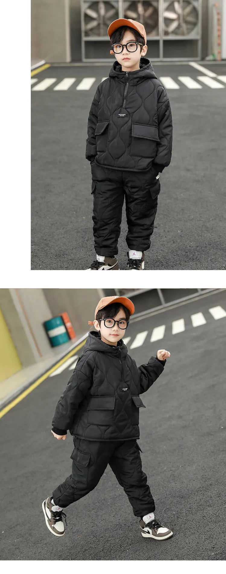 Children Winter Clothing Sets for Toddler Boys Pockets Hooded Tops+Pants Thick Two Pieces Baby Solid Color Outfits 2-13Years Old