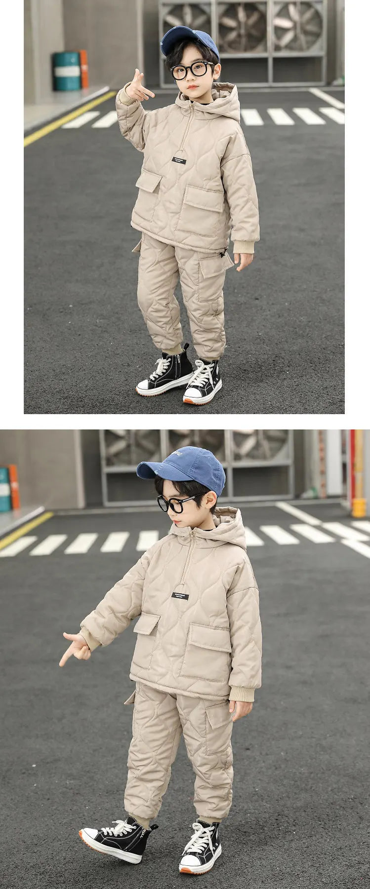 Children Winter Clothing Sets for Toddler Boys Pockets Hooded Tops+Pants Thick Two Pieces Baby Solid Color Outfits 2-13Years Old