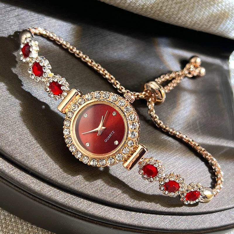 Jade Marrow Bracelet Watch Inlaid Diamond Light Luxury New Fashion Quartz Watch Pulling Diamond Women&