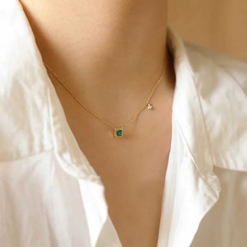 Jkeli S925 Sterling Silver Simple Emerald Crystal Chain Necklace Women Light Luxury Temperament Plating 18k Gold Jew style
