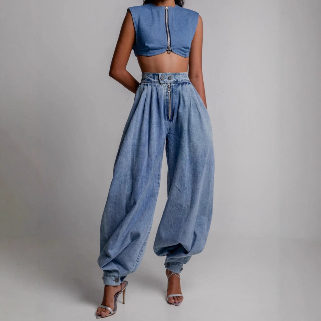 High waisted zipper leg tied jeans for women