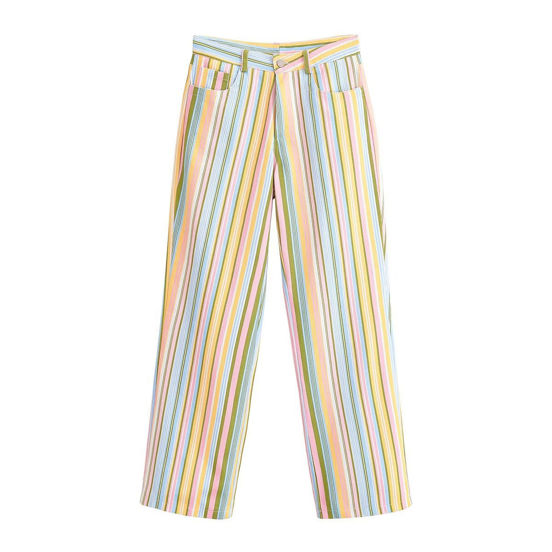 Vintage style colorful vertical striped wide leg pants