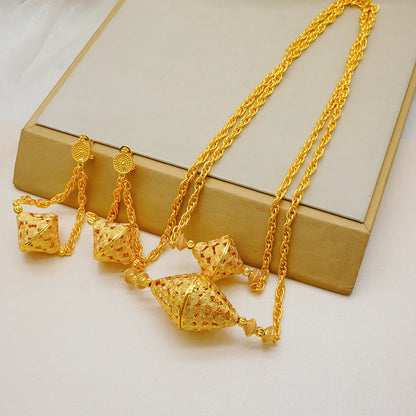 Dubai Jewelry Set Elegant Necklace Earrings Wedding Party Bridal Women&