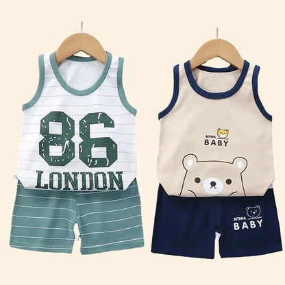 Children Sets Kids Clothes Boys Girls Vest Suit  Summer Children&