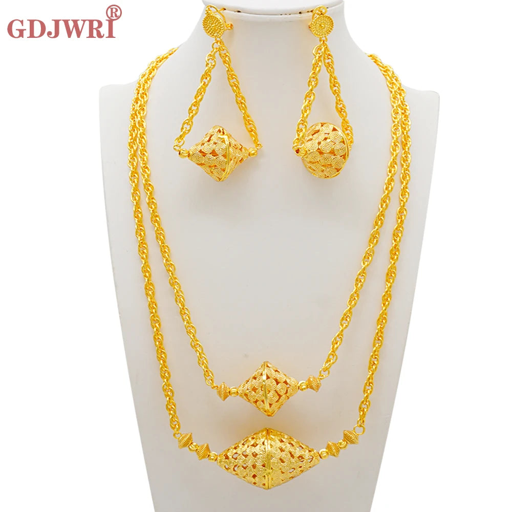 Dubai Jewelry Set Elegant Necklace Earrings Wedding Party Bridal Women&