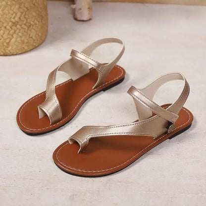 Shoes for Women 2026 Summer New Women Flat Sandals Bottom Roman Strap Sandals with Non Slip Rubber Soles Ladies Daily Sandalia