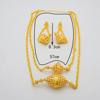 Dubai Jewelry Set Elegant Necklace Earrings Wedding Party Bridal Women&