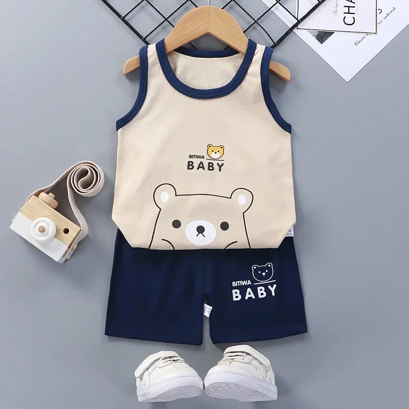 Children Sets Kids Clothes Boys Girls Vest Suit  Summer Children&