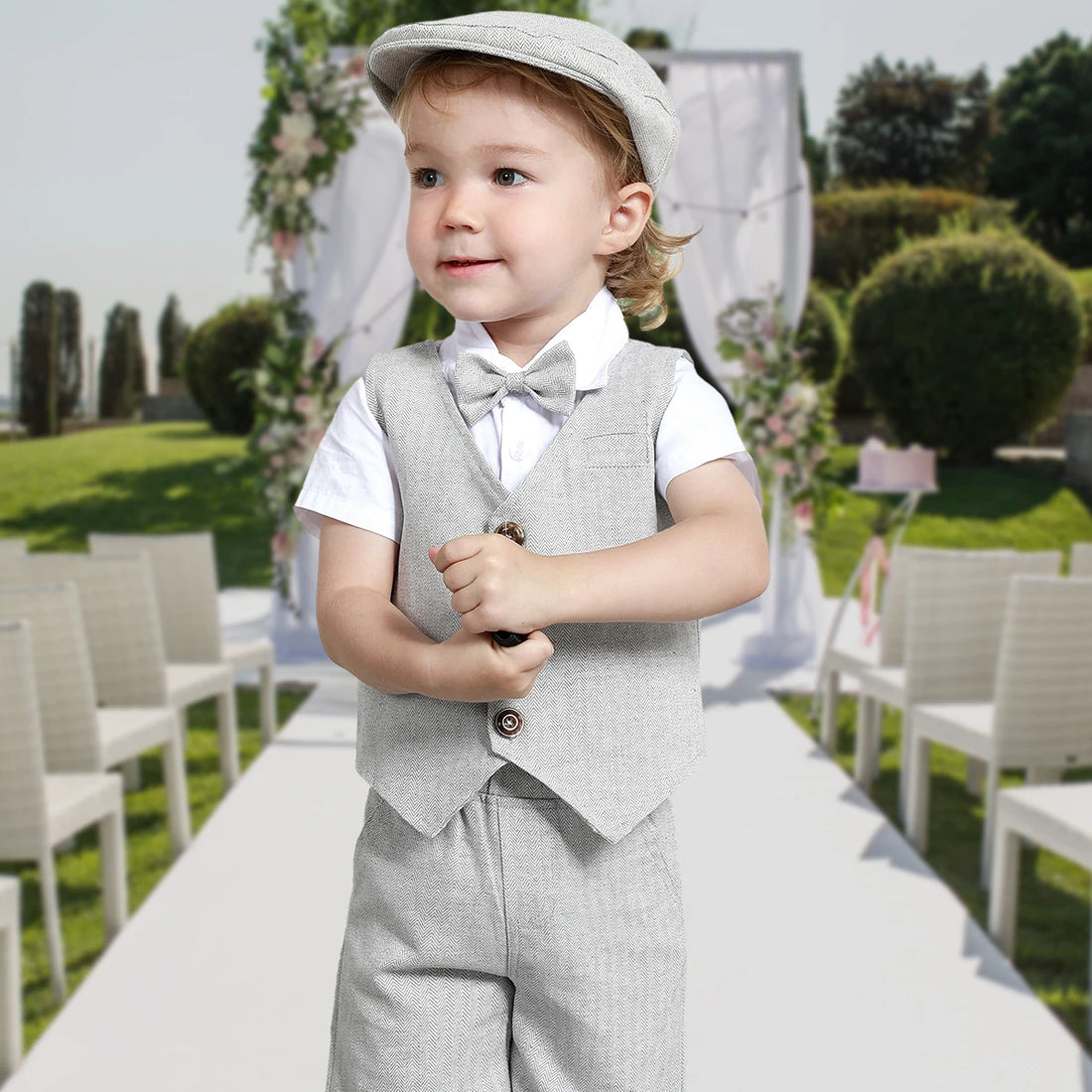 Baby Boy Clothes Toddler Wedding Suit Set Kids Birthday Party Outfit Gemtleman Formal Short Sleeve Cotton Clothing Set 3PCS