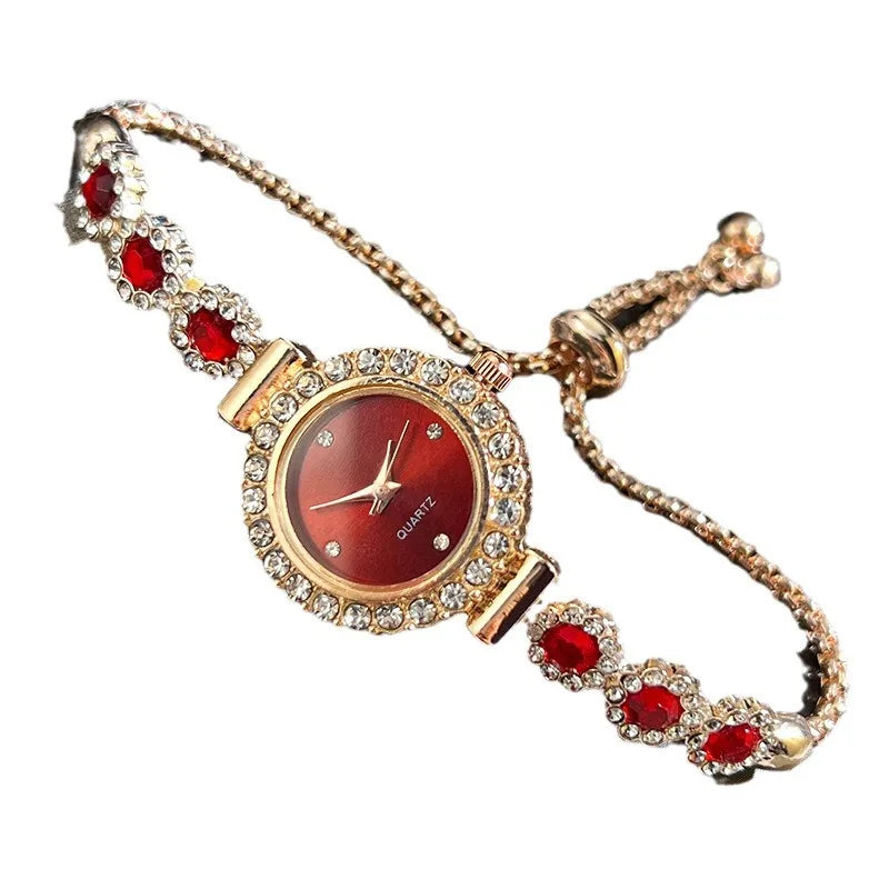 Jade Marrow Bracelet Watch Inlaid Diamond Light Luxury New Fashion Quartz Watch Pulling Diamond Women&