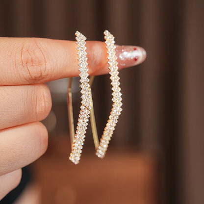 DREJEW Exquisite Inlaid Rhinestone Earring for Women Light Luxury  High-end Versatile Hoop Earrings Stylish  Elegant Jewelry