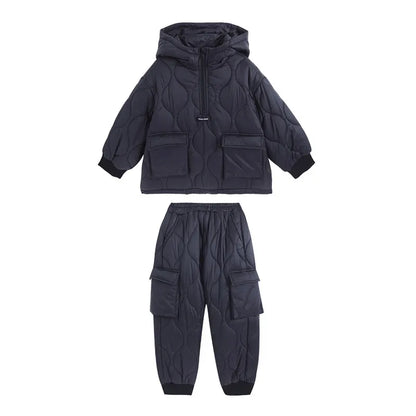 Children Winter Clothing Sets for Toddler Boys Pockets Hooded Tops+Pants Thick Two Pieces Baby Solid Color Outfits 2-13Years Old