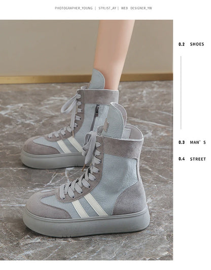 Sports and Leisure Shoes for Women 2025 New Fashionable High Top Shoes Flat Bottomed Lightweight and Comfortable Work Boots
