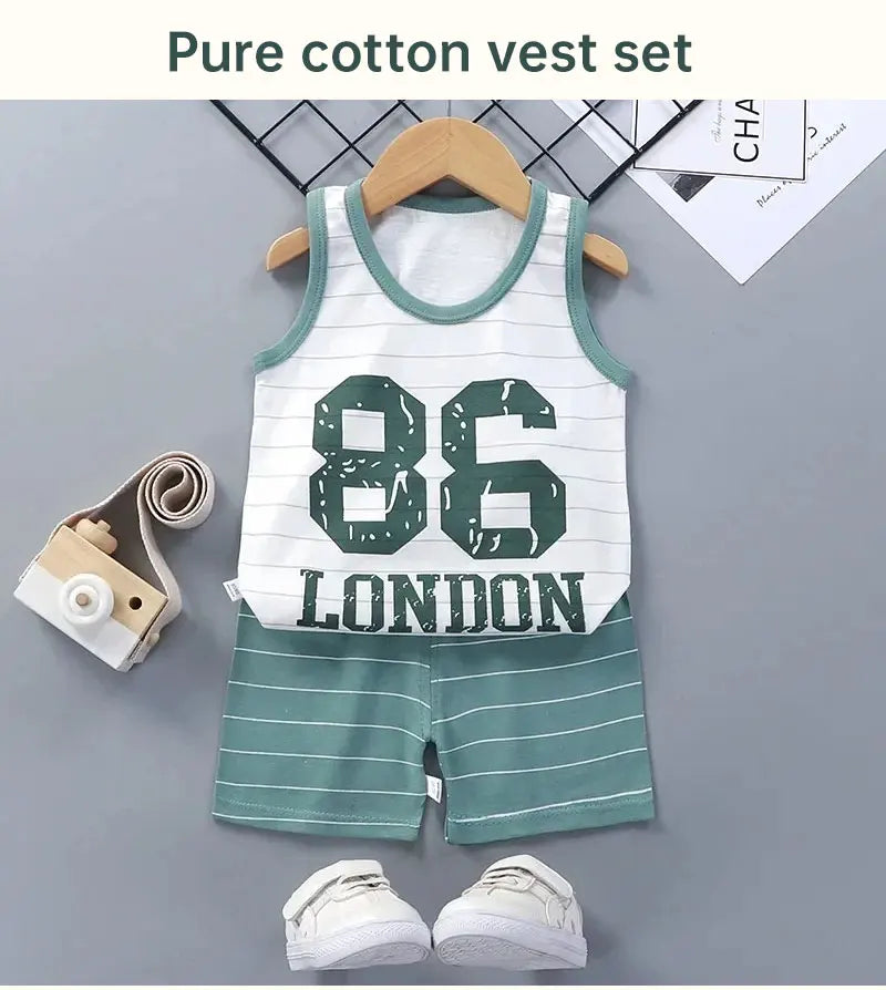 Children Sets Kids Clothes Boys Girls Vest Suit  Summer Children&