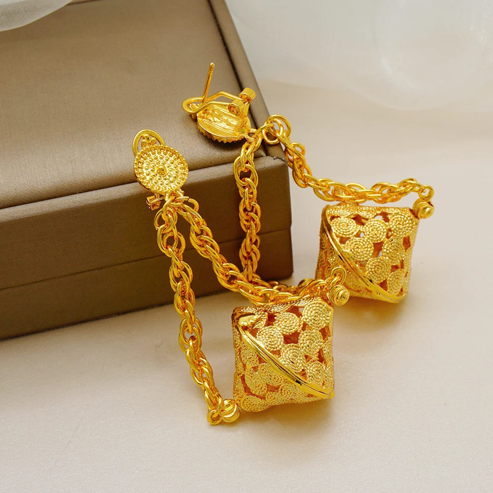 Dubai Jewelry Set Elegant Necklace Earrings Wedding Party Bridal Women&