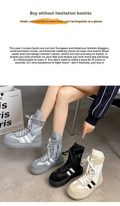 Sports and Leisure Shoes for Women 2025 New Fashionable High Top Shoes Flat Bottomed Lightweight and Comfortable Work Boots
