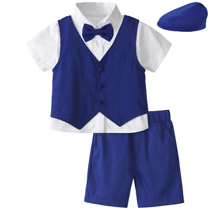 Baby Boy Clothes Toddler Wedding Suit Set Kids Birthday Party Outfit Gemtleman Formal Short Sleeve Cotton Clothing Set 3PCS