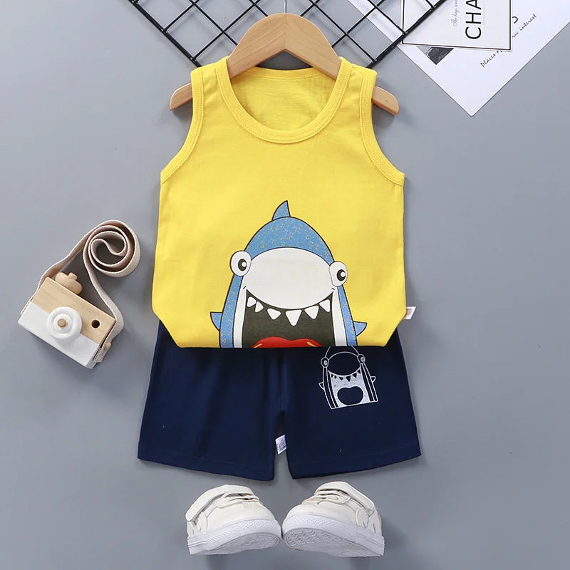 Children Sets Kids Clothes Boys Girls Vest Suit  Summer Children&