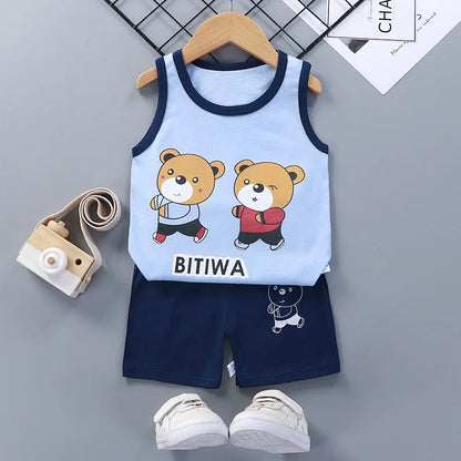 Children Sets Kids Clothes Boys Girls Vest Suit  Summer Children&