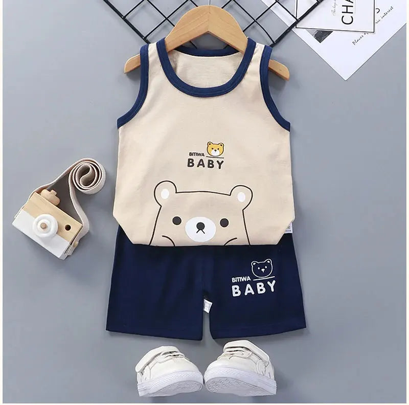 Children Sets Kids Clothes Boys Girls Vest Suit  Summer Children&