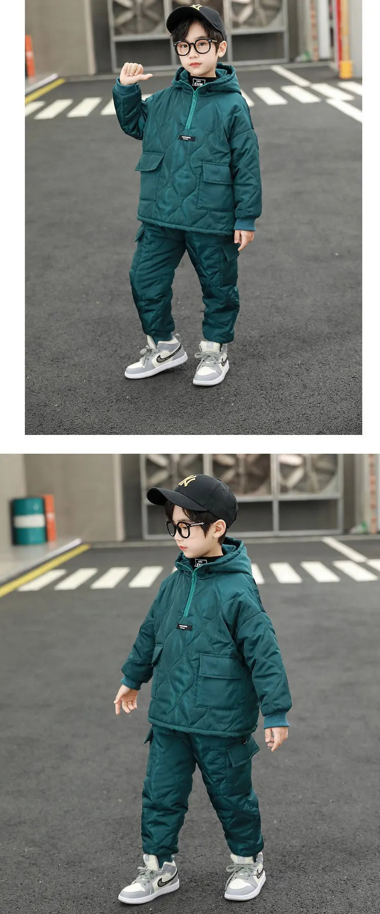 Children Winter Clothing Sets for Toddler Boys Pockets Hooded Tops+Pants Thick Two Pieces Baby Solid Color Outfits 2-13Years Old