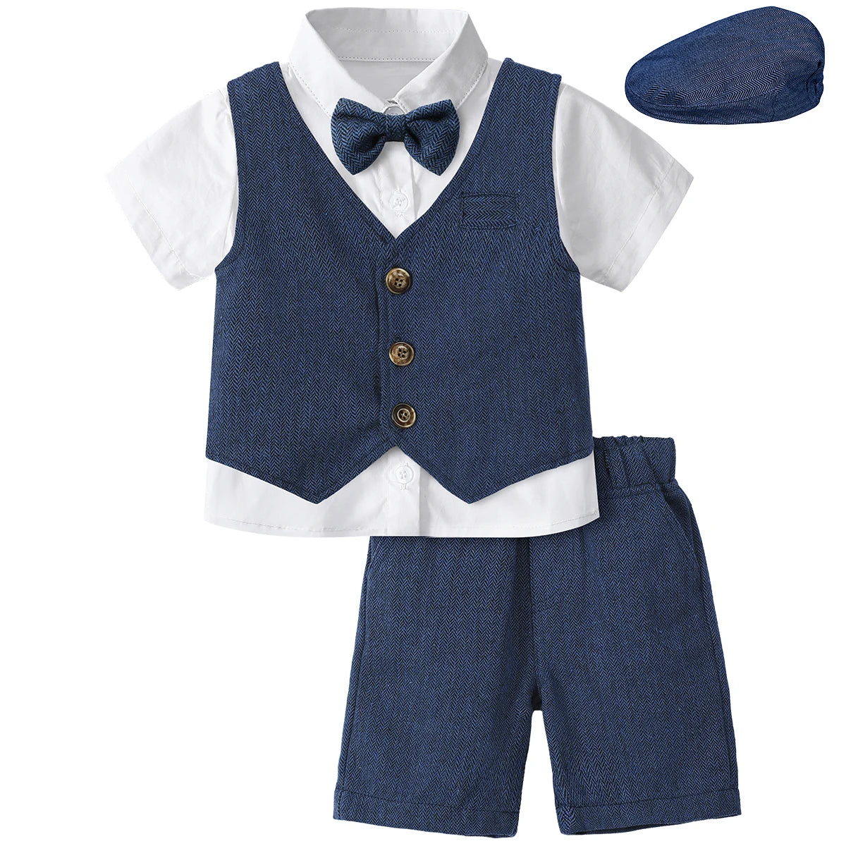 Baby Boy Clothes Toddler Wedding Suit Set Kids Birthday Party Outfit Gemtleman Formal Short Sleeve Cotton Clothing Set 3PCS