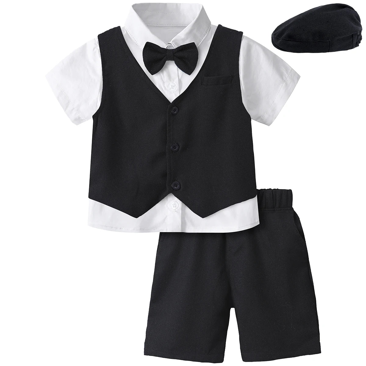 Baby Boy Clothes Toddler Wedding Suit Set Kids Birthday Party Outfit Gemtleman Formal Short Sleeve Cotton Clothing Set 3PCS