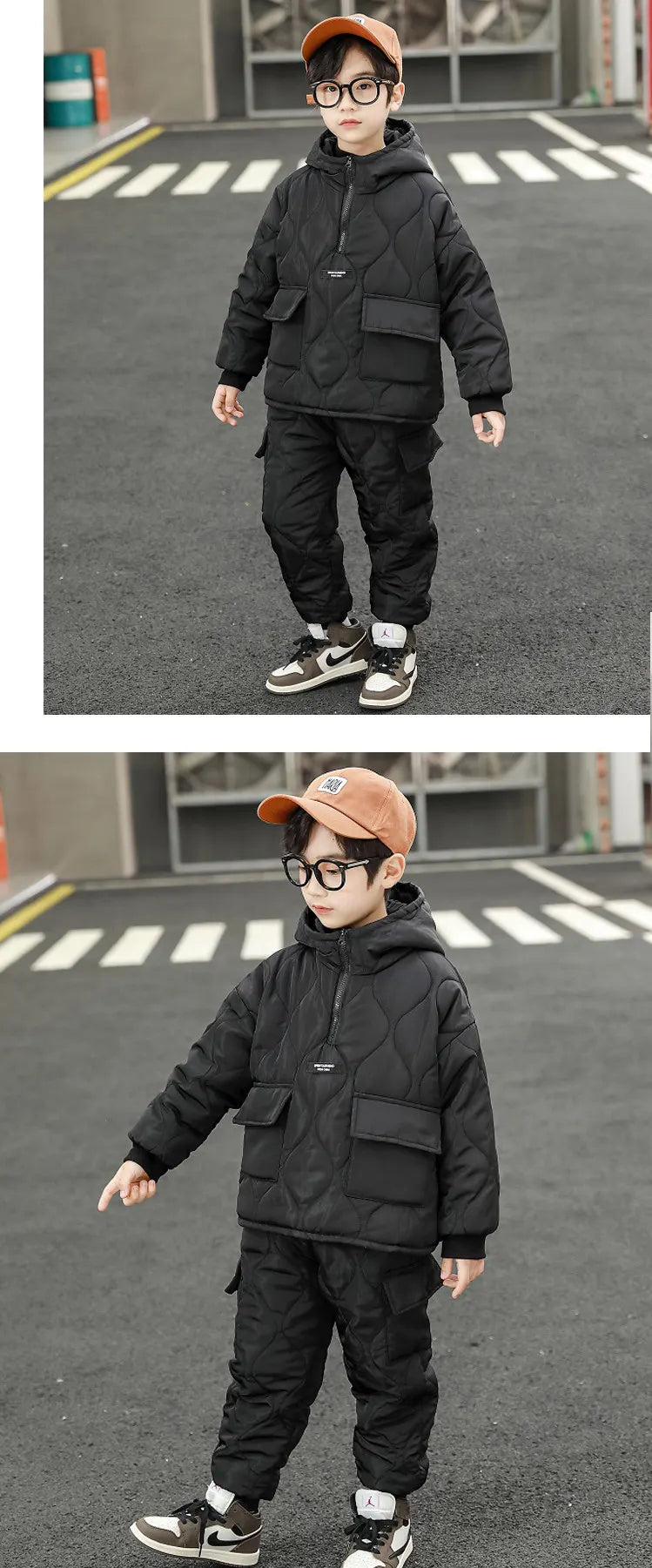 Children Winter Clothing Sets for Toddler Boys Pockets Hooded Tops+Pants Thick Two Pieces Baby Solid Color Outfits 2-13Years Old