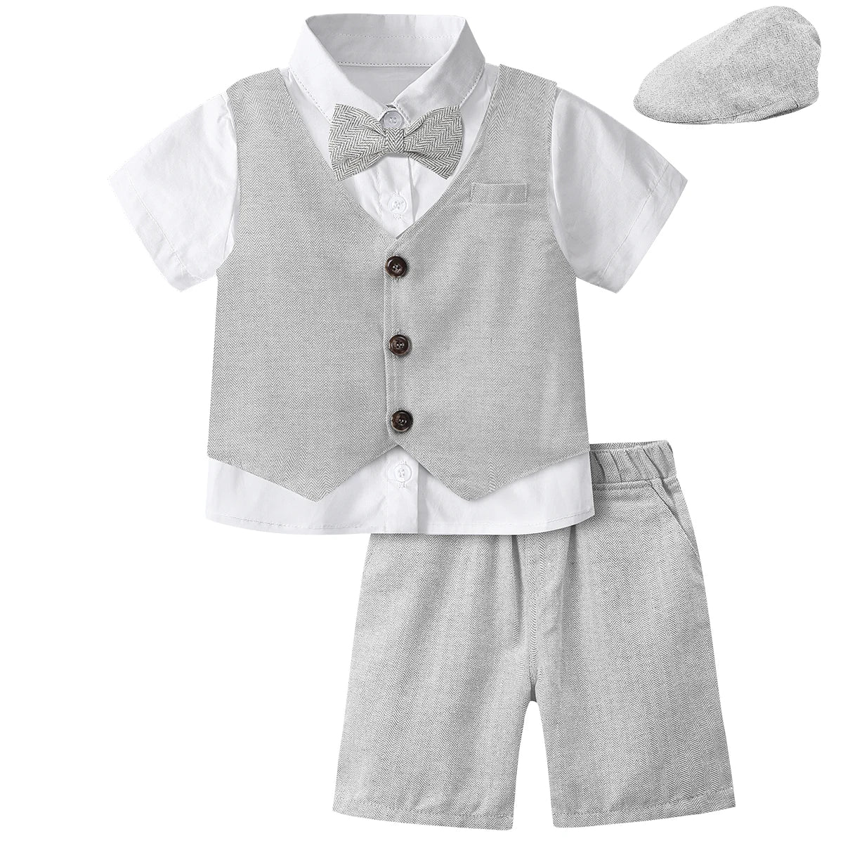 Baby Boy Clothes Toddler Wedding Suit Set Kids Birthday Party Outfit Gemtleman Formal Short Sleeve Cotton Clothing Set 3PCS