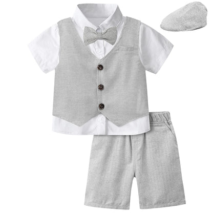 Baby Boy Clothes Toddler Wedding Suit Set Kids Birthday Party Outfit Gemtleman Formal Short Sleeve Cotton Clothing Set 3PCS