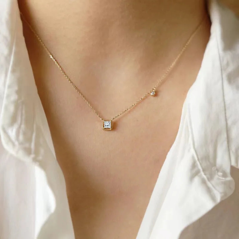 Jkeli S925 Sterling Silver Simple Emerald Crystal Chain  Necklace  Women Light Luxury Temperament Plating 18k Gold Jew   style