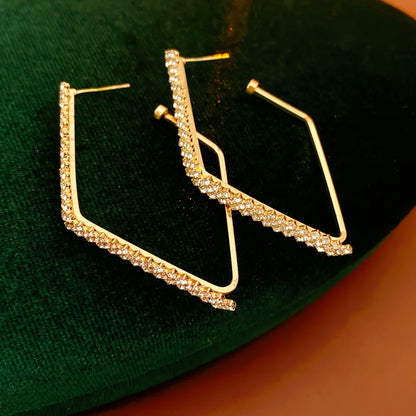 DREJEW Exquisite Inlaid Rhinestone Earring for Women Light Luxury  High-end Versatile Hoop Earrings Stylish  Elegant Jewelry