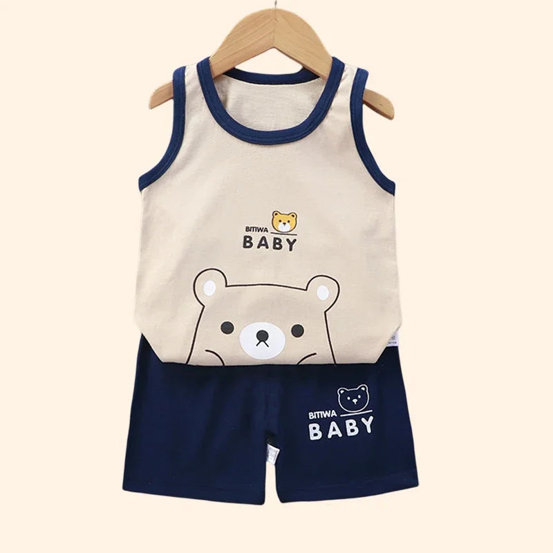Children Sets Kids Clothes Boys Girls Vest Suit  Summer Children&
