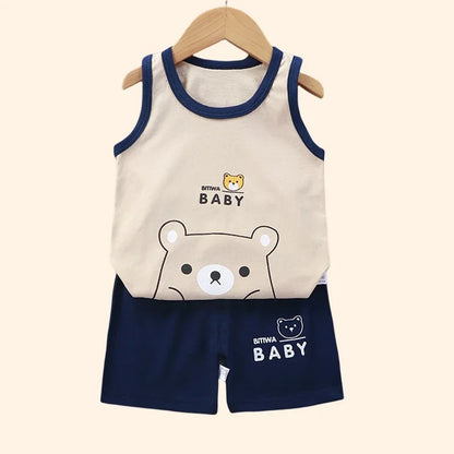 Children Sets Kids Clothes Boys Girls Vest Suit  Summer Children&
