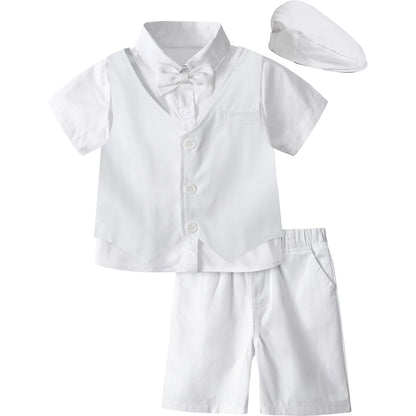Baby Boy Clothes Toddler Wedding Suit Set Kids Birthday Party Outfit Gemtleman Formal Short Sleeve Cotton Clothing Set 3PCS