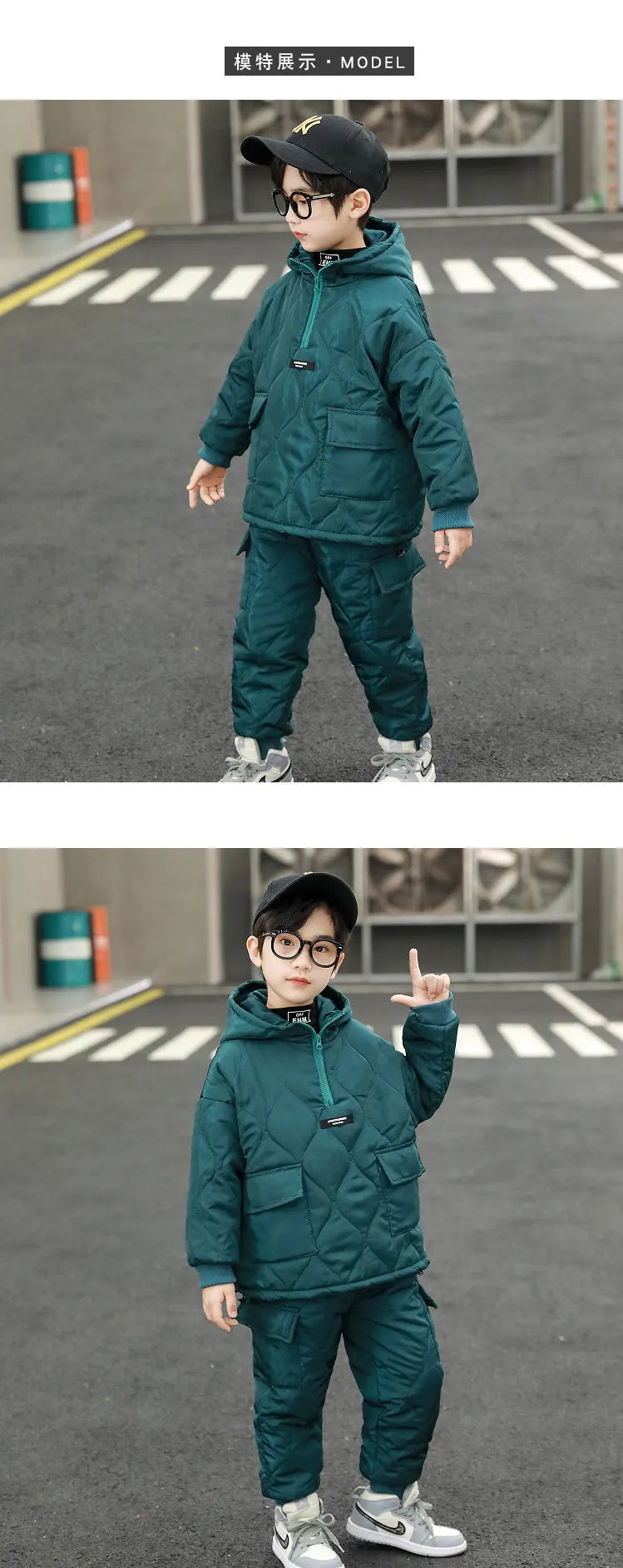 Children Winter Clothing Sets for Toddler Boys Pockets Hooded Tops+Pants Thick Two Pieces Baby Solid Color Outfits 2-13Years Old