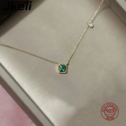 Jkeli S925 Sterling Silver Simple Emerald Crystal Chain  Necklace  Women Light Luxury Temperament Plating 18k Gold Jew   style