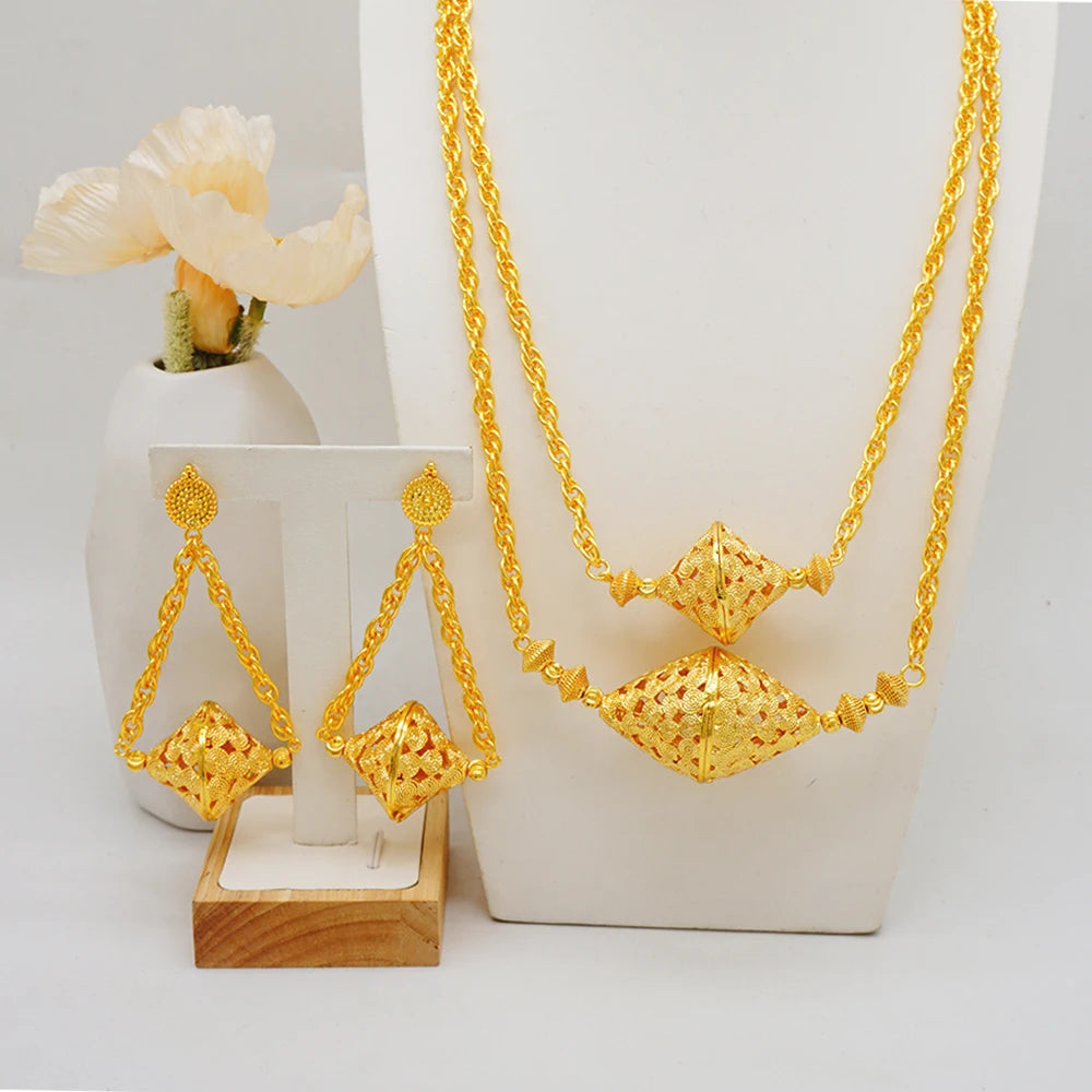 Dubai Jewelry Set Elegant Necklace Earrings Wedding Party Bridal Women&