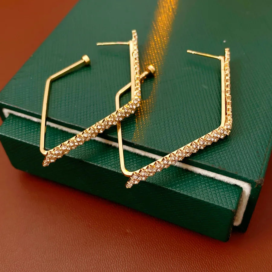 DREJEW Exquisite Inlaid Rhinestone Earring for Women Light Luxury  High-end Versatile Hoop Earrings Stylish  Elegant Jewelry