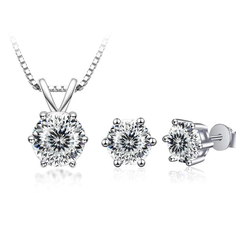 JoyceJelly 3CT Moissanite Jewelry Set with GRA Sterling Silver 925 Necklace Earrings Wedding Fine Jewerly Pass Dismond Tester